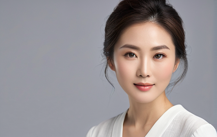 피부과 부위별 시술 종류 - **Prompt:** A high-resolution, professional portrait of a confident and elegant Japanese woman in he...