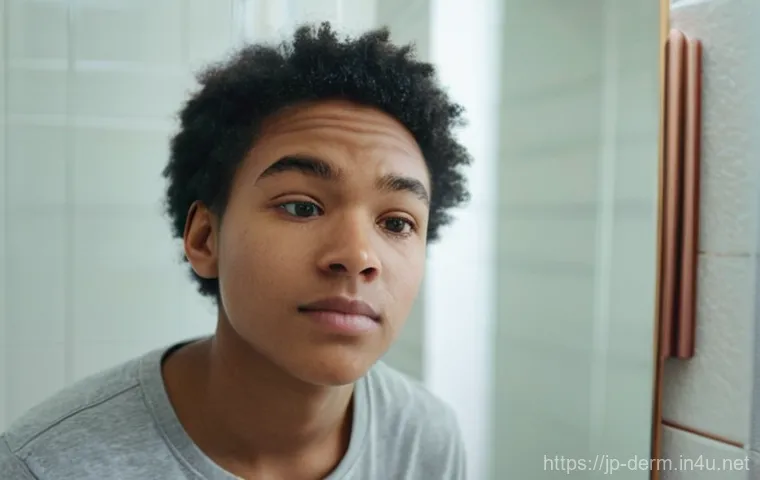 여드름 전문 피부과 추천 - **Prompt:** A close-up portrait of a young adult (18-25, gender-neutral) with a concerned yet hopefu...