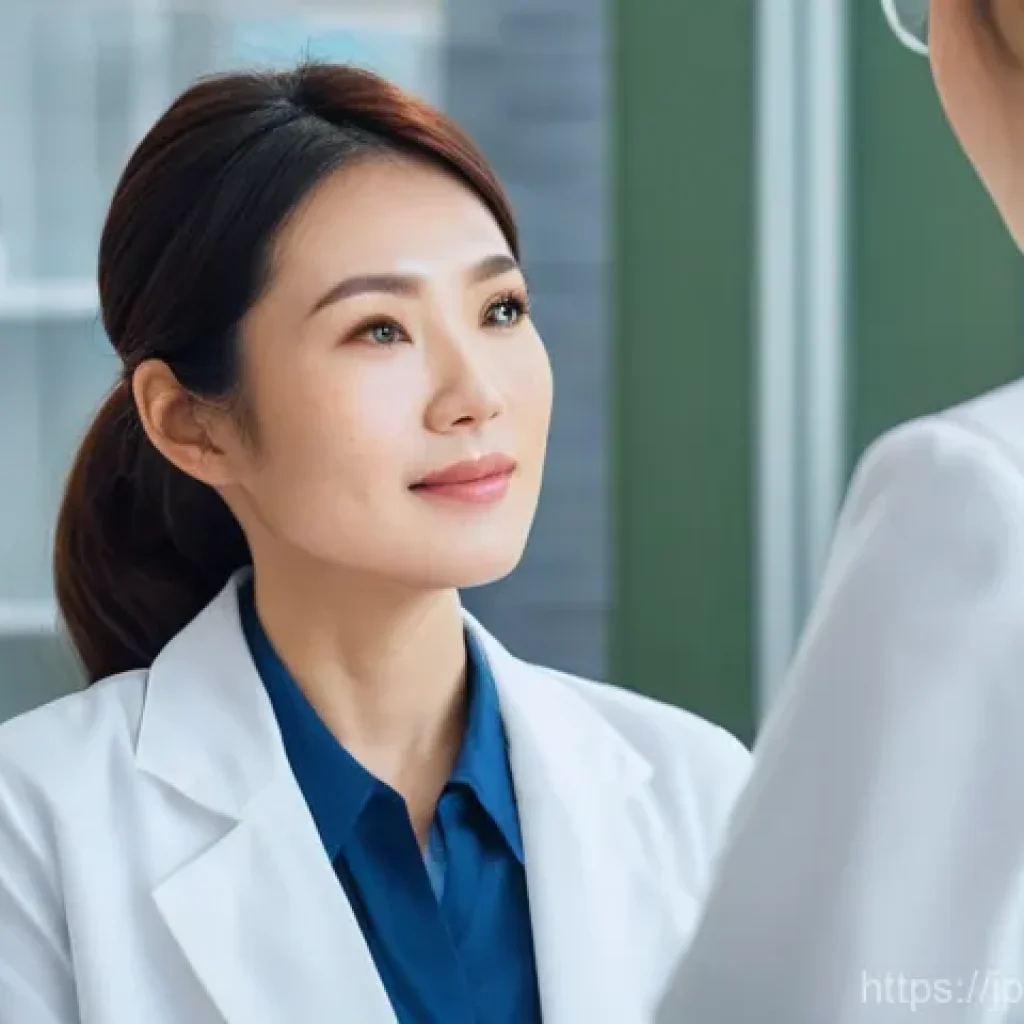 기미 제거 레이저 비용 - **Prompt:** A discerning Japanese woman in her late 30s or early 40s sits attentively in a brightly ...