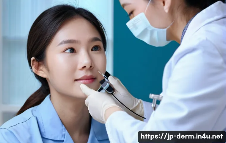 여드름 압출 치료법 - **Prompt:** "A brightly lit, clean dermatology clinic. A friendly, professional dermatologist, weari...