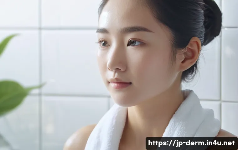 피부 건강 유지 팁 - **Image Prompt: Gentle Cleansing Ritual**
    A young Japanese woman in her mid-20s, with clear, lum...