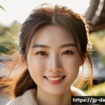 Home 23 기미와 주근깨 차이 - A close-up portrait of a young Japanese woman with light brown freckles evenly scattered across her ...