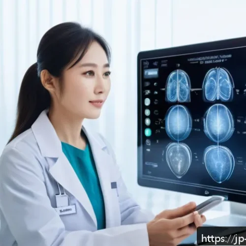 피부과 기술 발전 동향 - A modern dermatology clinic scene featuring a Japanese female patient in casual clothing consulting ...
