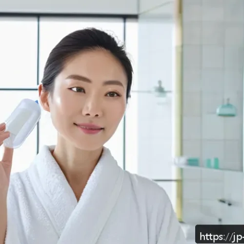 피부과 시술 전후 관리 - A serene Japanese woman in her 30s gently applying a hyaluronic acid and ceramide-rich moisturizer o...