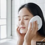 화이트헤드 제거 팁 - A serene Japanese woman in her early 20s gently washing her face with a soft foam created by a bubbl...