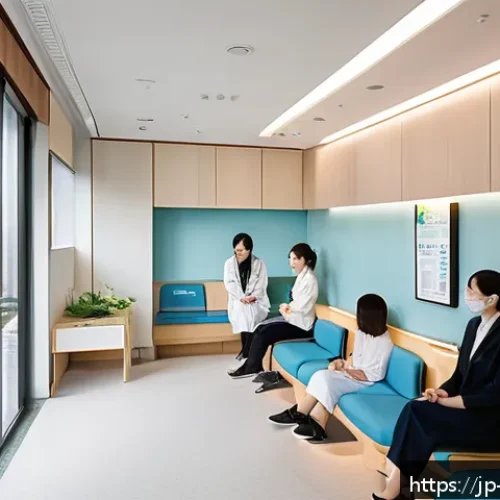 피부과 비용 분석 - A modern Japanese dermatology clinic interior scene, showcasing a clean, bright waiting area with co...